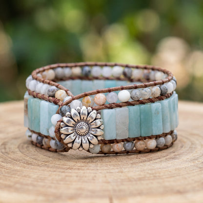 Handcrafted Amazonite Leather Wrap Bracelet