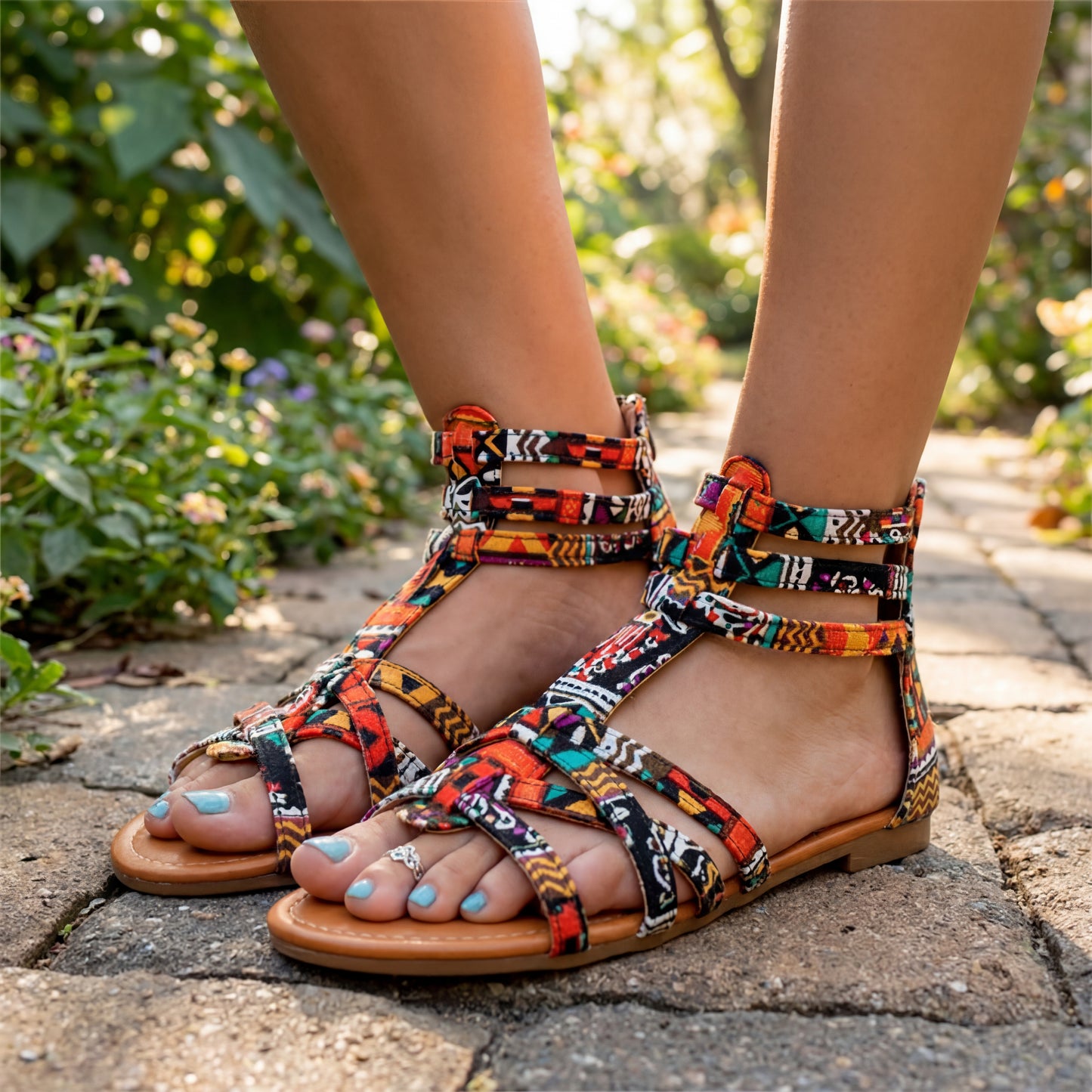 Zip-Back Boho Gladiator Sandals