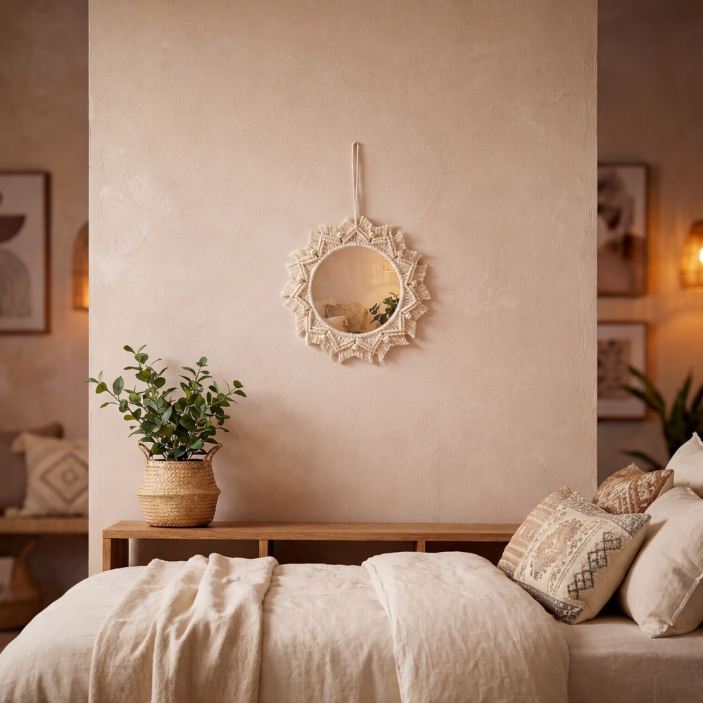 Artisan Macrame Sun Wall Mirror