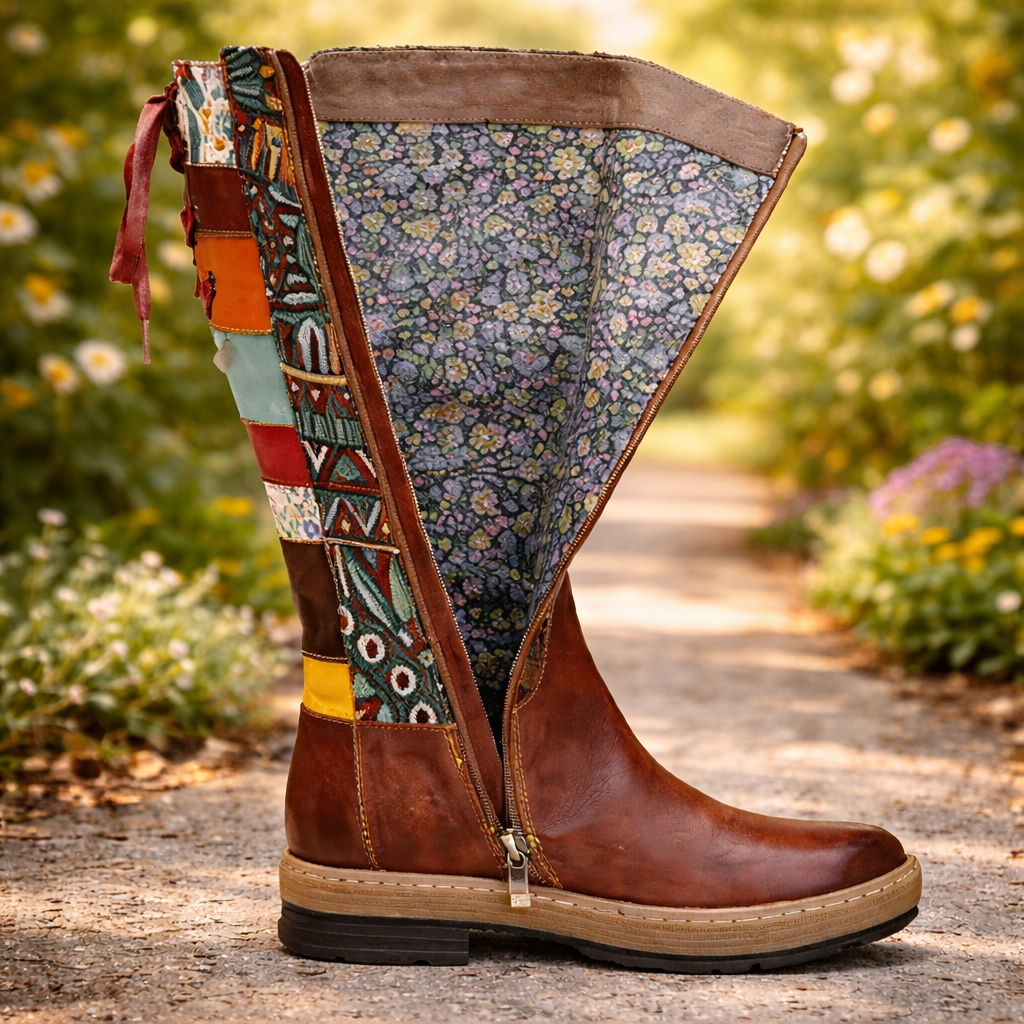 Handcrafted Bohemian Floral Leather Boots