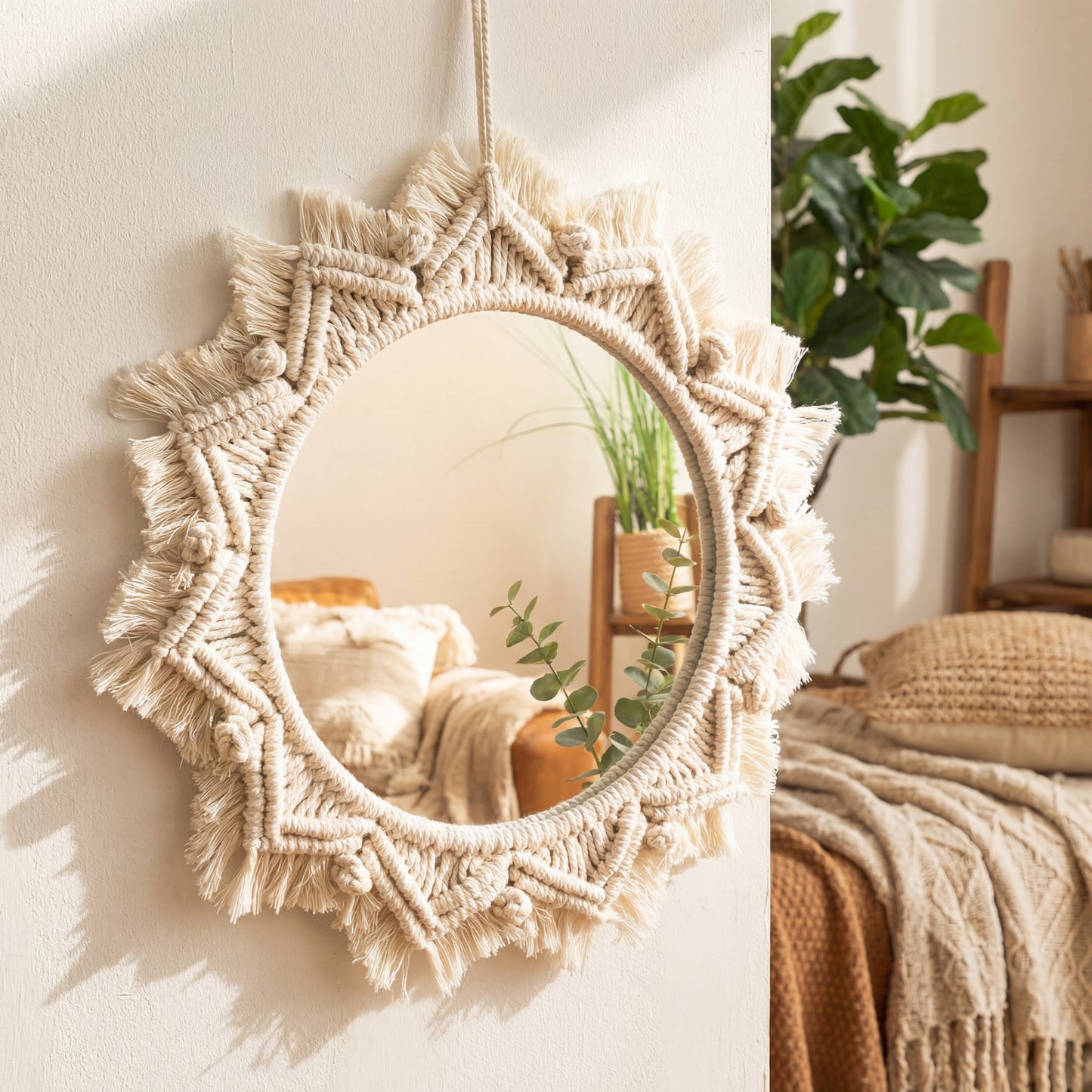 Artisan Macrame Sun Wall Mirror