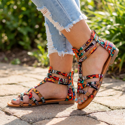 Zip-Back Boho Gladiator Sandals