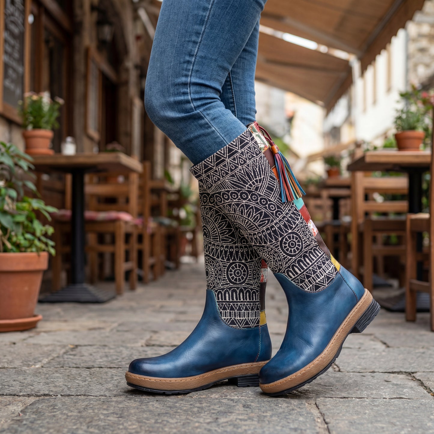 Handcrafted Bohemian Floral Leather Boots