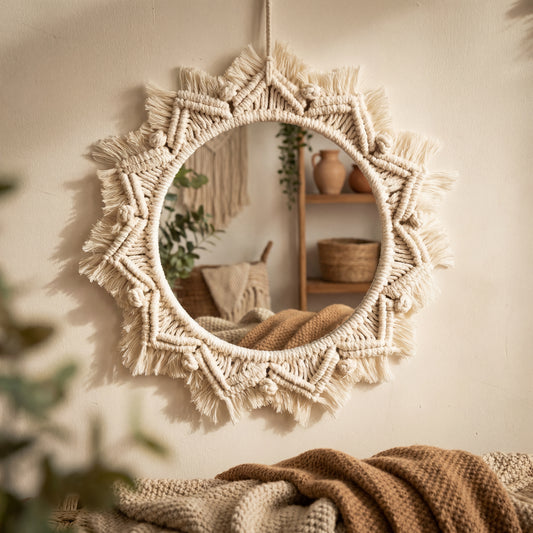 Artisan Macrame Sun Wall Mirror