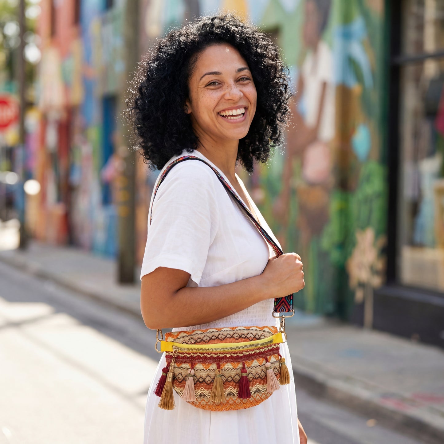 Artisanal Geometric Embroidered Belt Bag