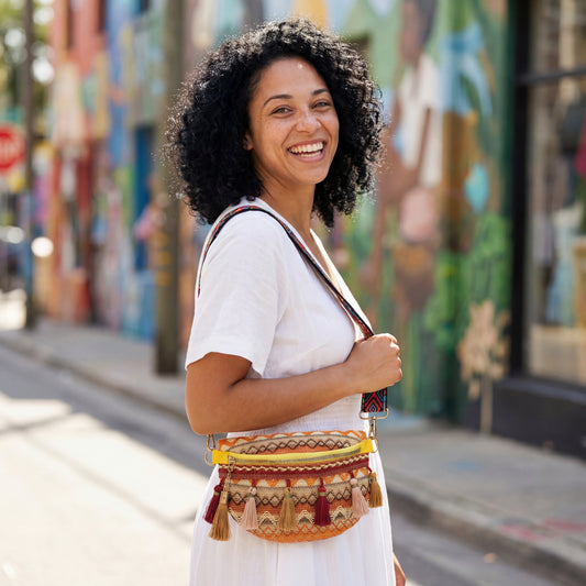 Artisanal Geometric Embroidered Belt Bag