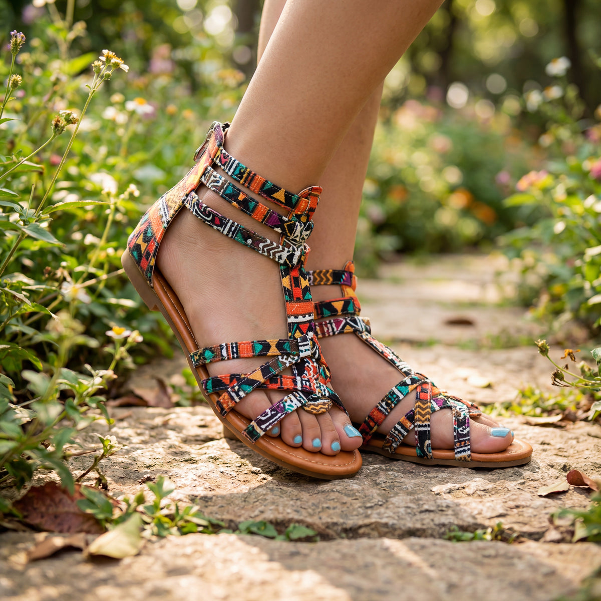 Zip-Back Boho Gladiator Sandals
