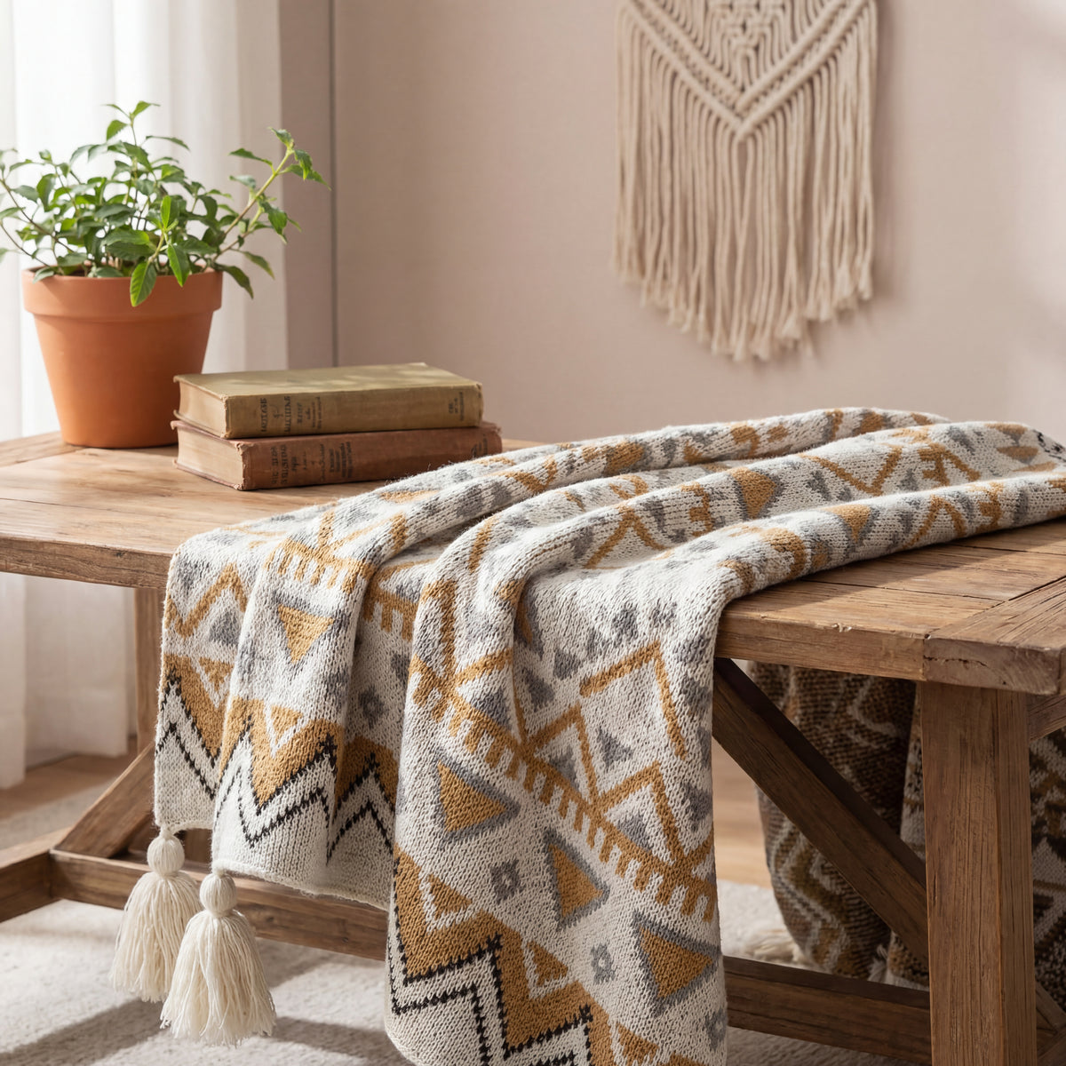 Artisanal Bohemian Diamond Knit Throw