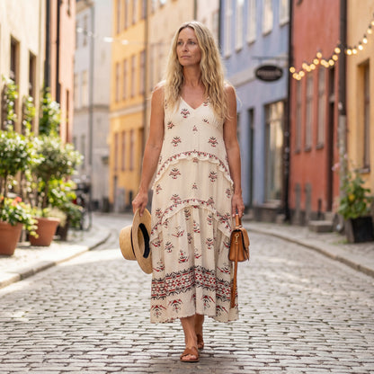 Bohemian High-Waisted Maxi Dress