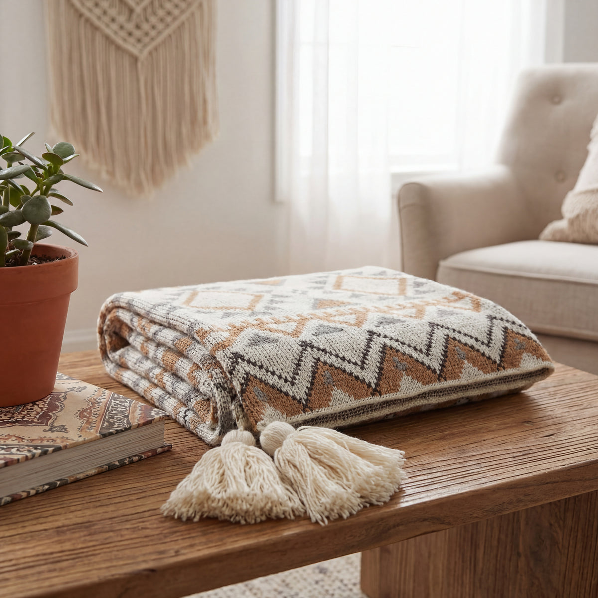 Artisanal Bohemian Diamond Knit Throw