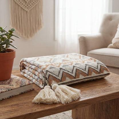 Artisanal Bohemian Diamond Knit Throw