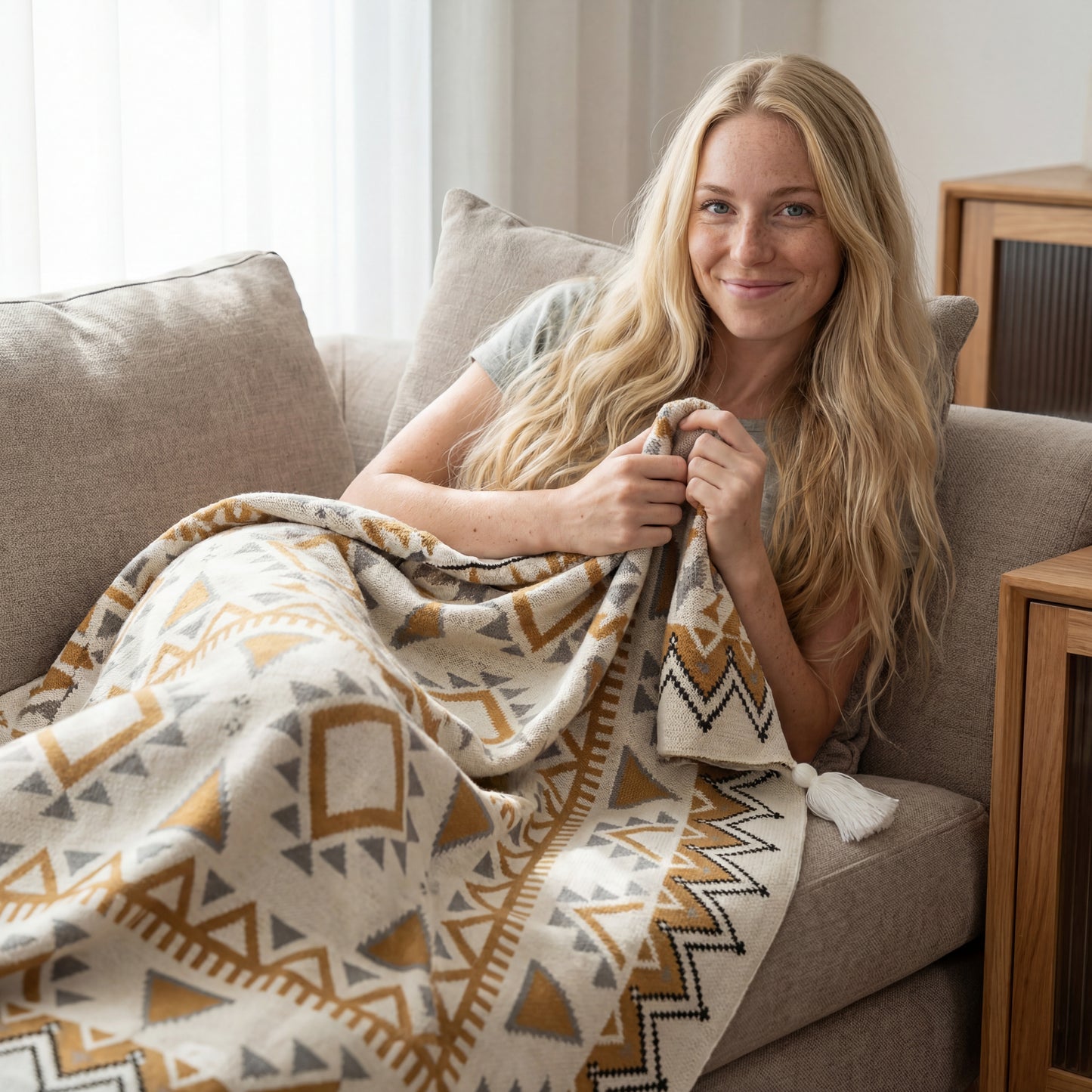 Artisanal Bohemian Diamond Knit Throw