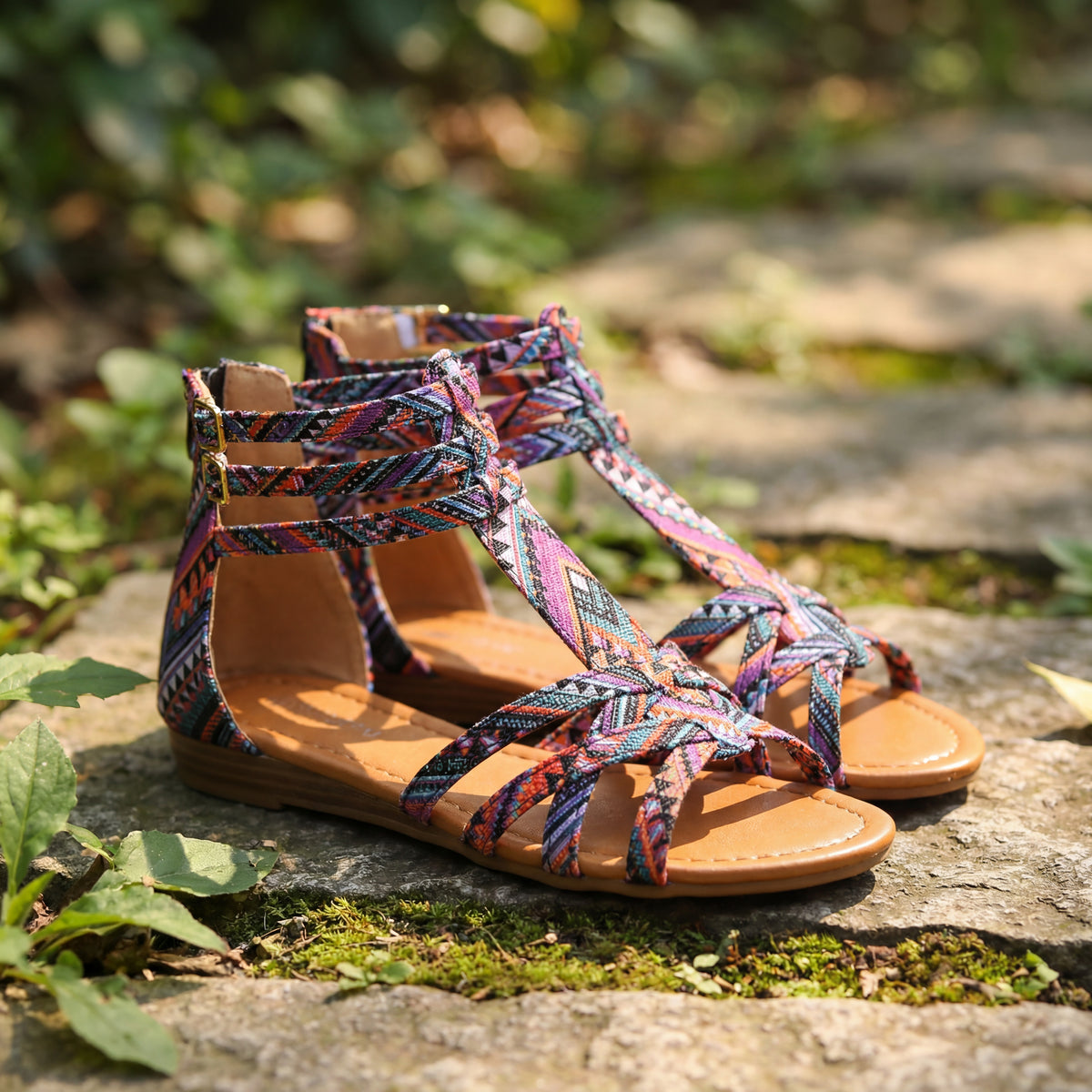 Zip-Back Boho Gladiator Sandals