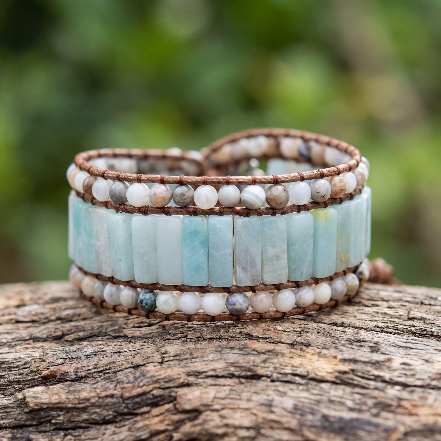 Handcrafted Amazonite Leather Wrap Bracelet