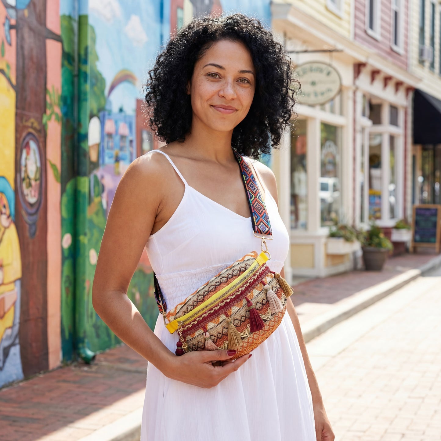Artisanal Geometric Embroidered Belt Bag