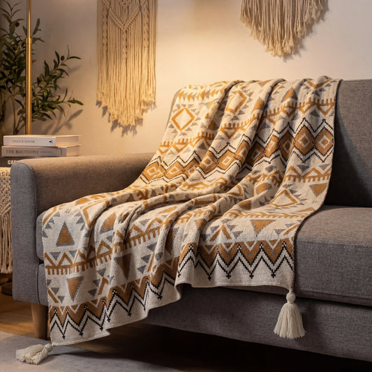 Artisanal Bohemian Diamond Knit Throw