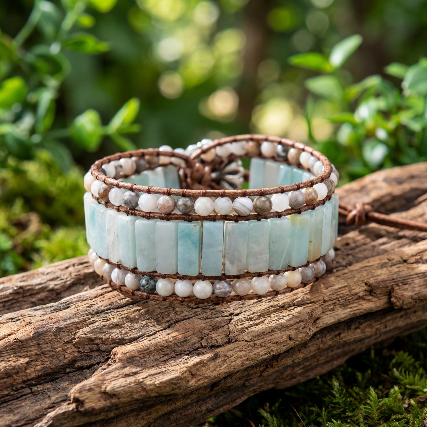 Handcrafted Amazonite Leather Wrap Bracelet