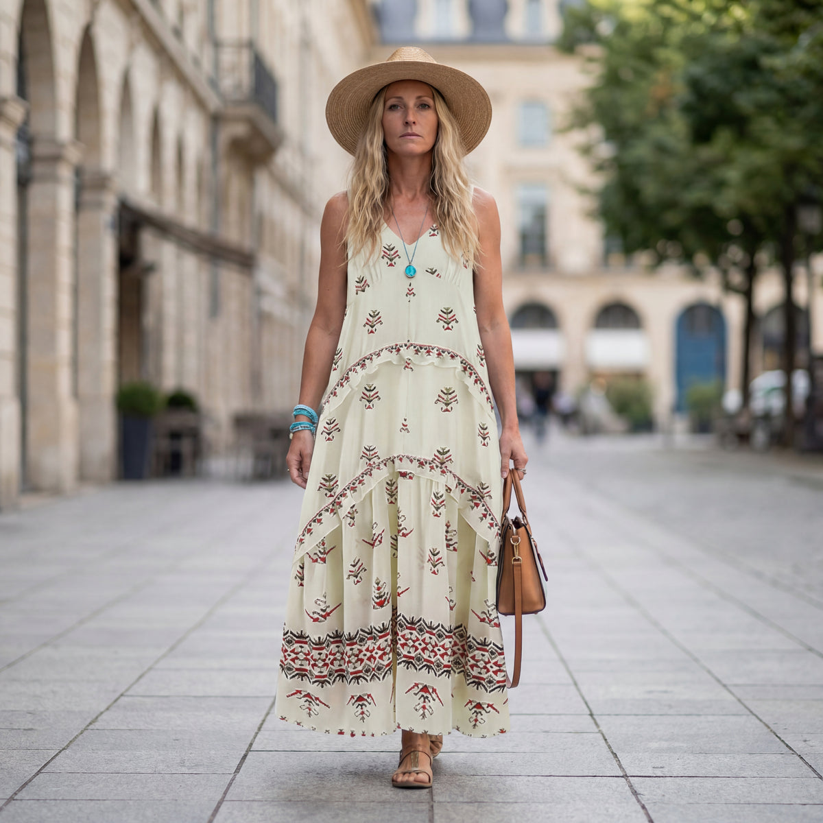 Bohemian High-Waisted Maxi Dress