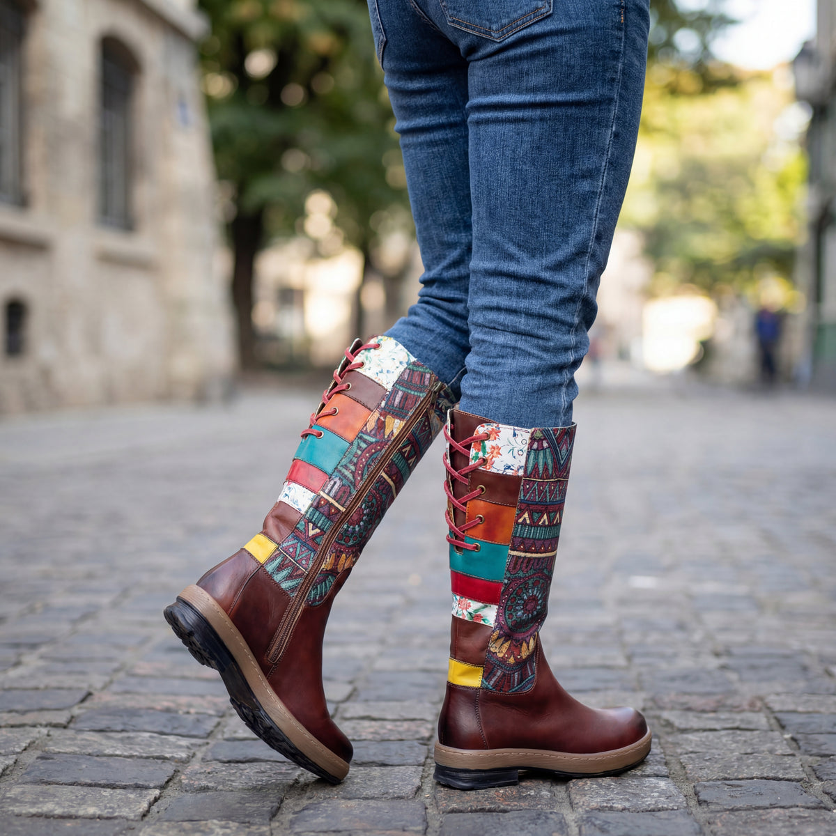 Handcrafted Bohemian Floral Leather Boots