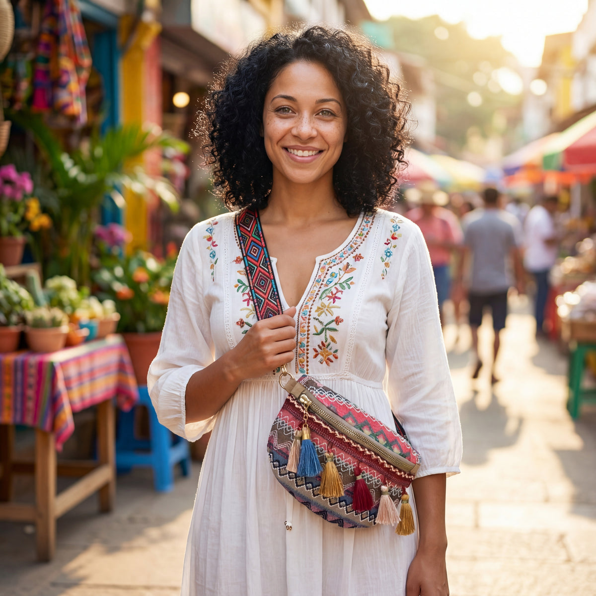 Artisanal Geometric Embroidered Belt Bag
