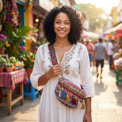 Artisanal Geometric Embroidered Belt Bag
